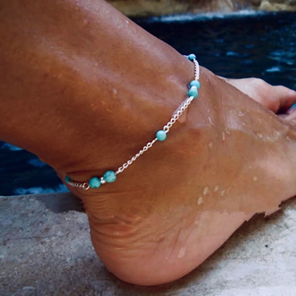 💜10/$25💜NEW Turquoise & Silver Beaded Bohemian Anklet - Picture 7 of 8